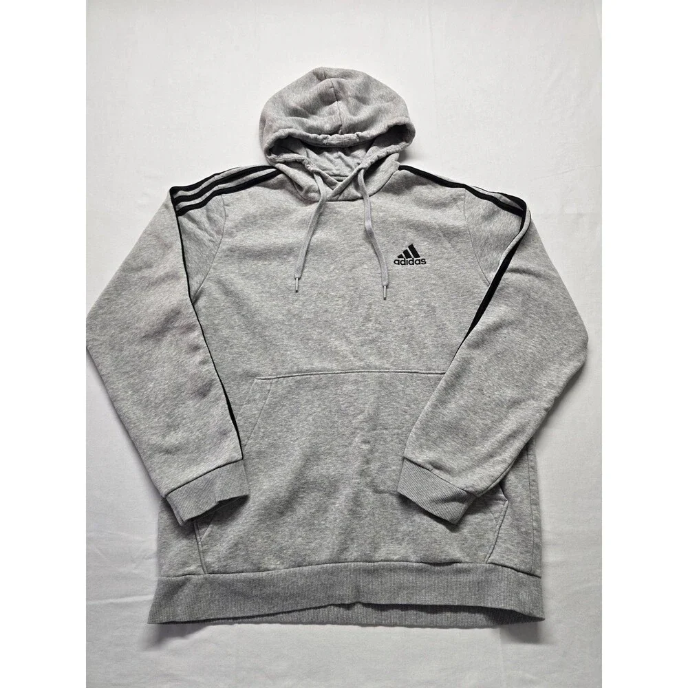 Adidas Hoodie L Adult Mens Gray Pullover Sweatshirt Athletic Casual Mens